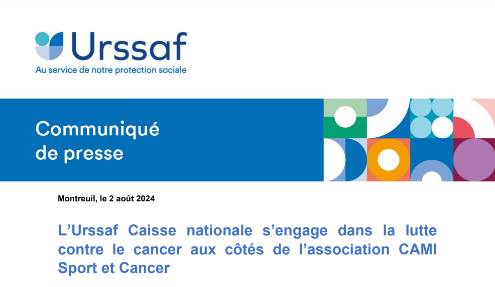 L’Urssaf Caisse nationale s’engage dans la lutte contre le cancer aux côtés de l’association CAMI Sport et Cancer