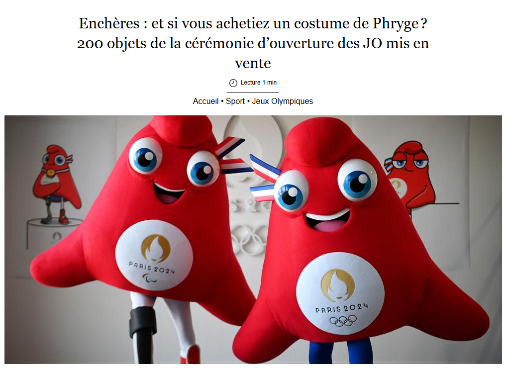 Enchères : et si vous achetiez un costume de Phryge ? 200 objets de la cérémonie d’ouverture des JO mis en vente
