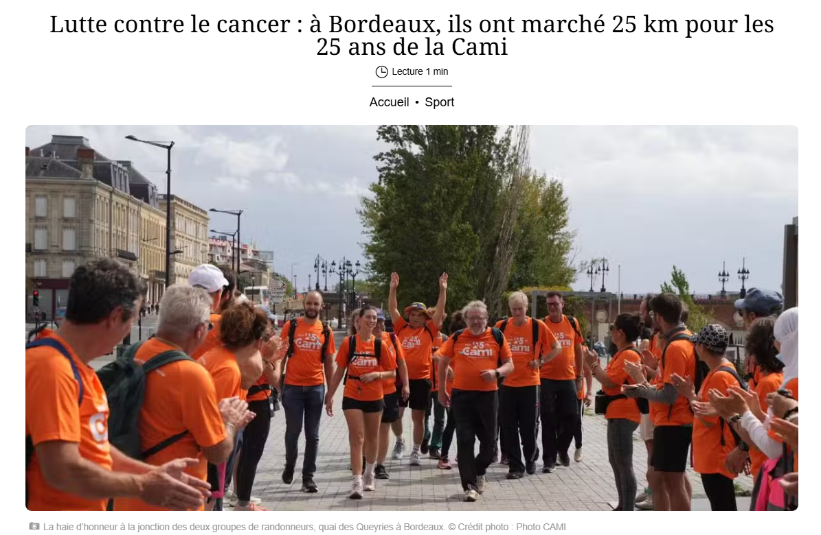 Lutte contre le cancer : à Bordeaux, ils ont marché 25 km pour les 25 ans de la Cami