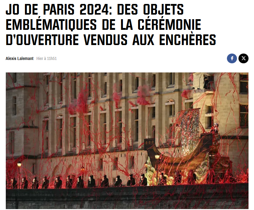JO de Paris 2024: des objets emblématiques de la cérémonie d'ouverture vendus aux enchères